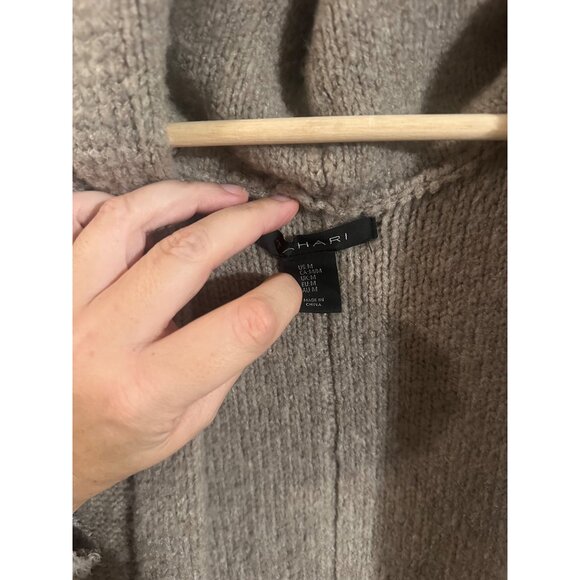 Tahari Wool Blend Tan Sleeveless Hooded Casual Sweater Vest Long Cardigan - Picture 6 of 10